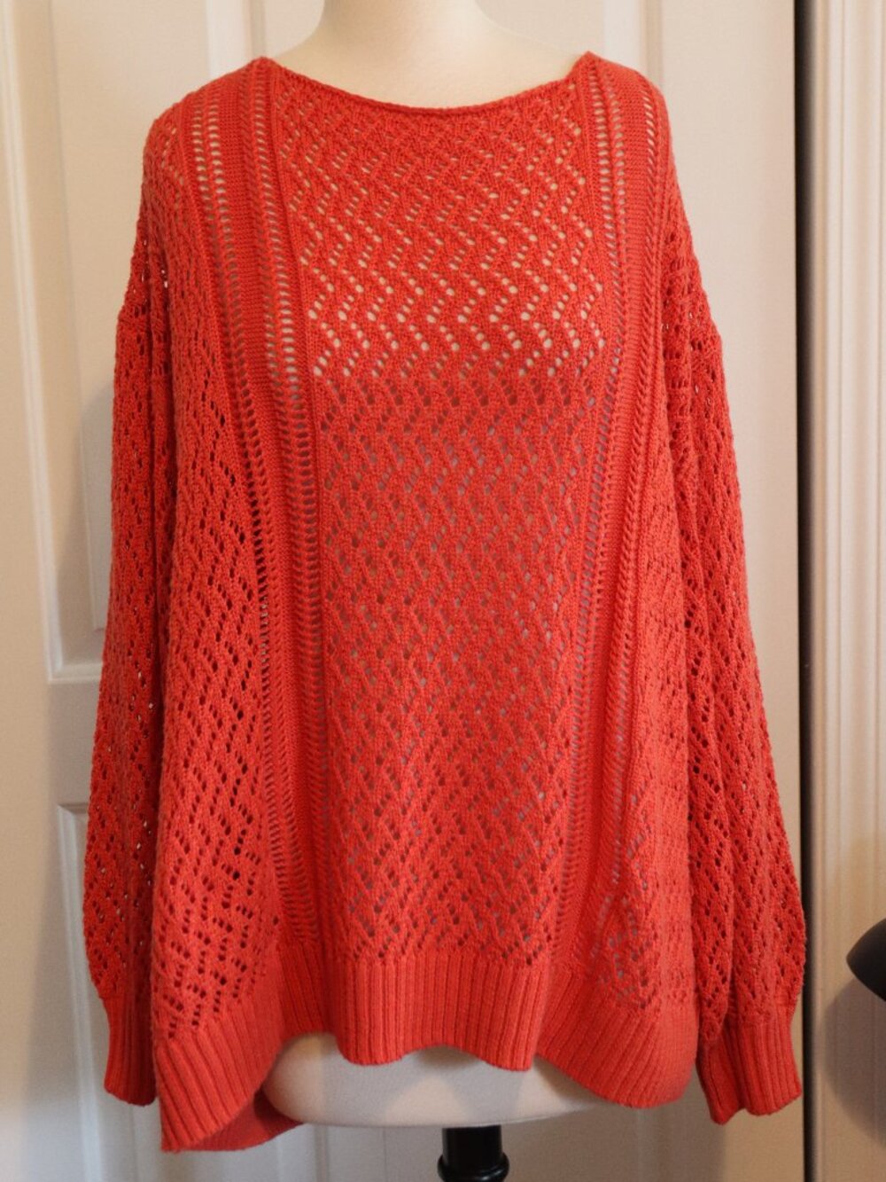 Candace Cameron Bure Pull Over Sweater Open ZigZag Knit Pattern Coral Size 2X